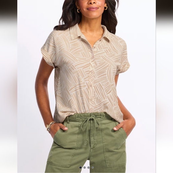 Threads 4 Thought Beige Geometric Button Down Shirt - Picture 1 of 5